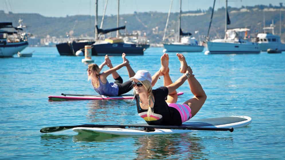 a picture of paddleboard yoga
